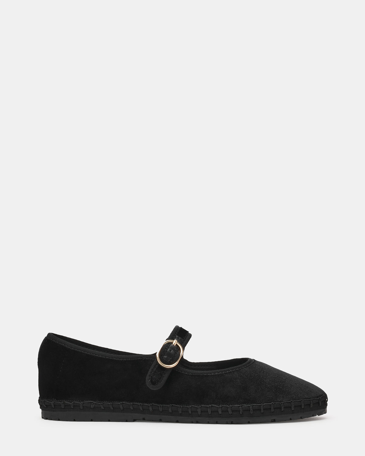VELMA Black Velvet Mary Jane Gold-Detail Buckle Women's Flat - Steve Madden