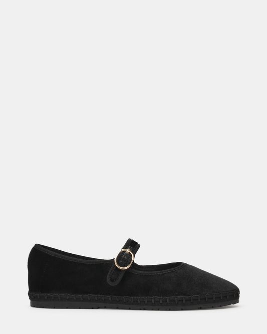 VELMA Black Velvet Mary Jane Gold-Detail Buckle Women's Flat - Steve Madden
