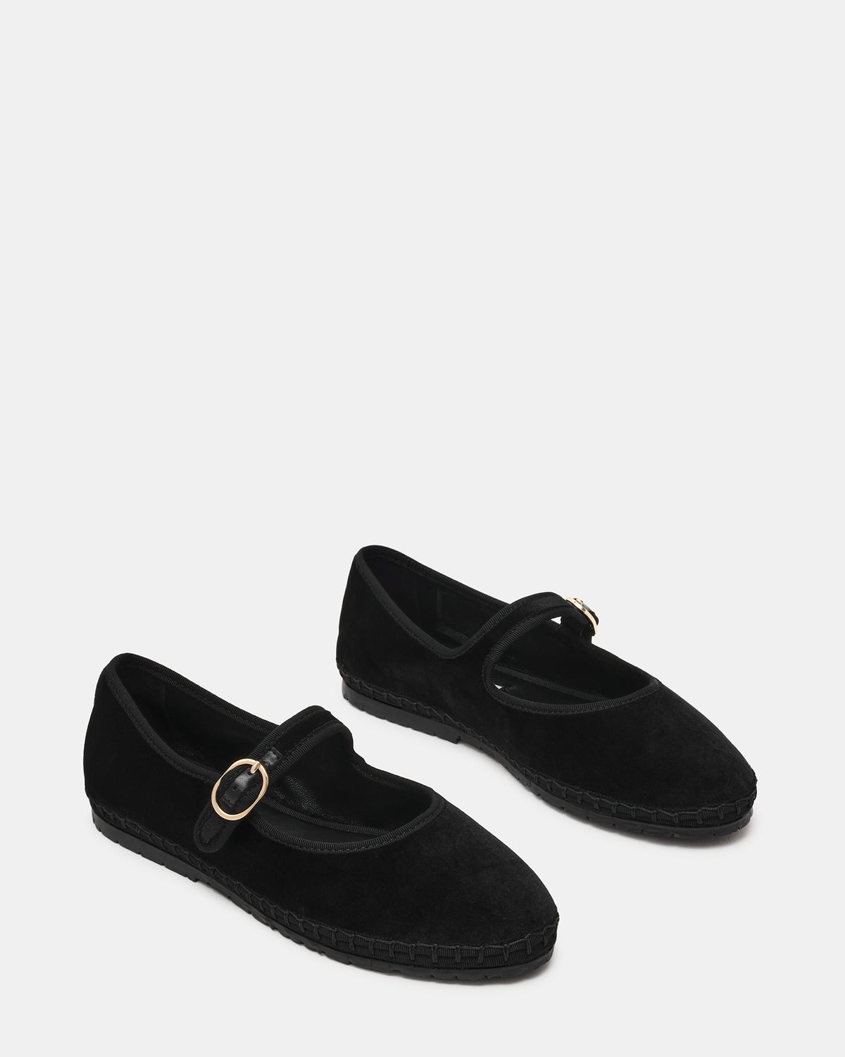 VELMA Black Velvet Mary Jane Gold-Detail Buckle Women's Flat - Steve Madden