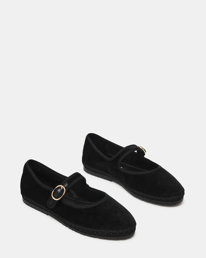 VELMA Black Velvet Mary Jane Gold-Detail Buckle Women's Flat - Steve Madden
