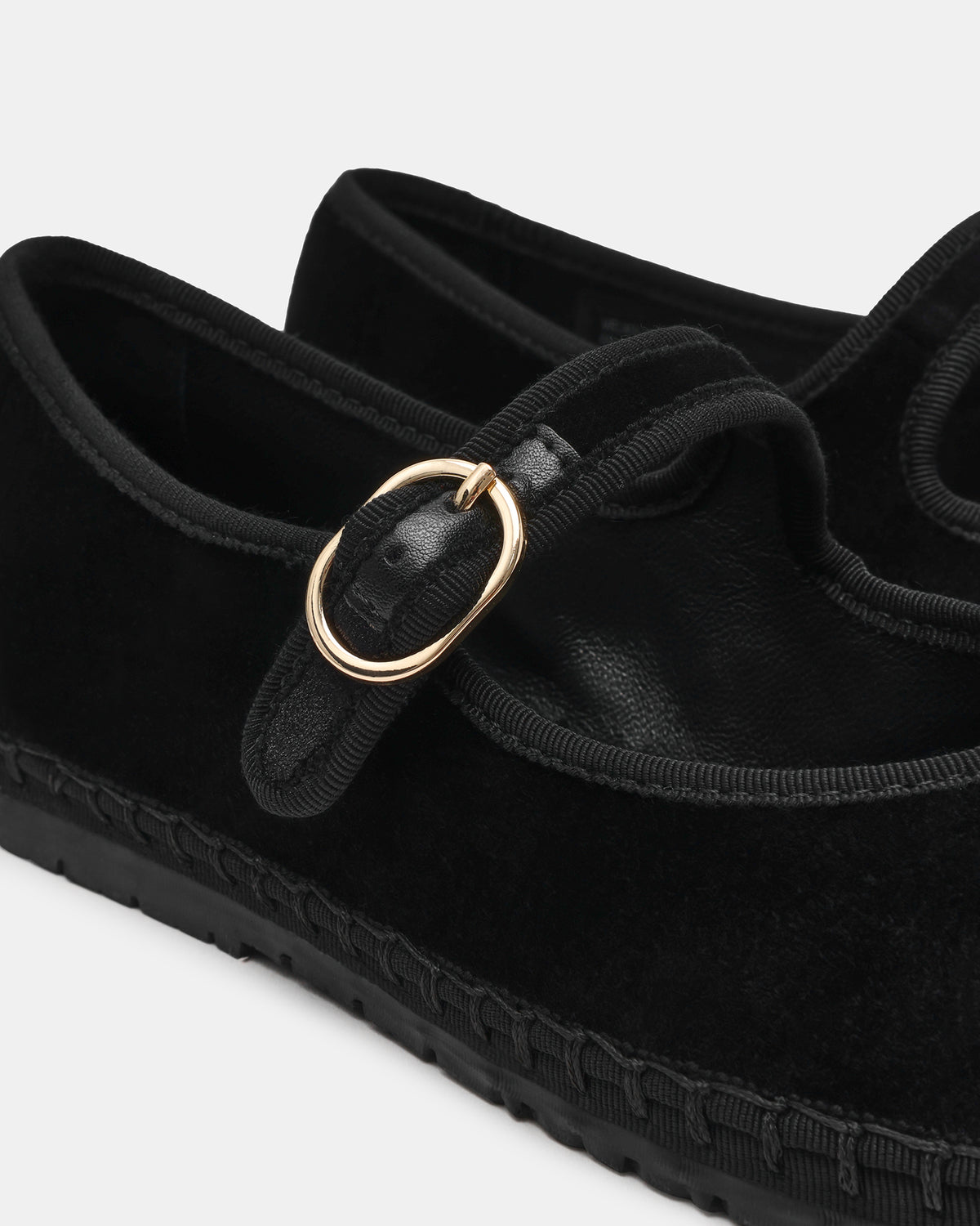 VELMA Black Velvet Mary Jane Gold-Detail Buckle Women's Flat - Steve Madden