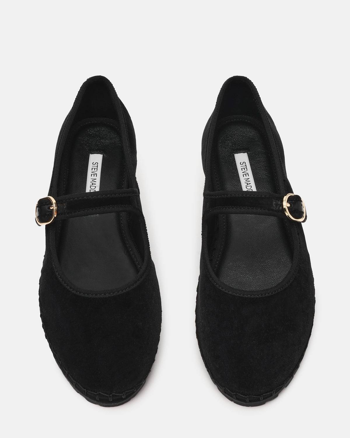 VELMA Black Velvet Mary Jane Gold-Detail Buckle Women's Flat - Steve Madden