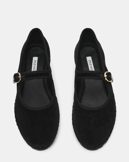 VELMA Black Velvet Mary Jane Gold-Detail Buckle Women's Flat - Steve Madden