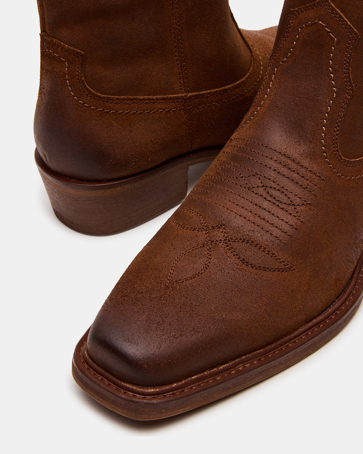 SANDERSON Dark Tan Square-Toe Western Men's Ankle Boot - Steve Madden
