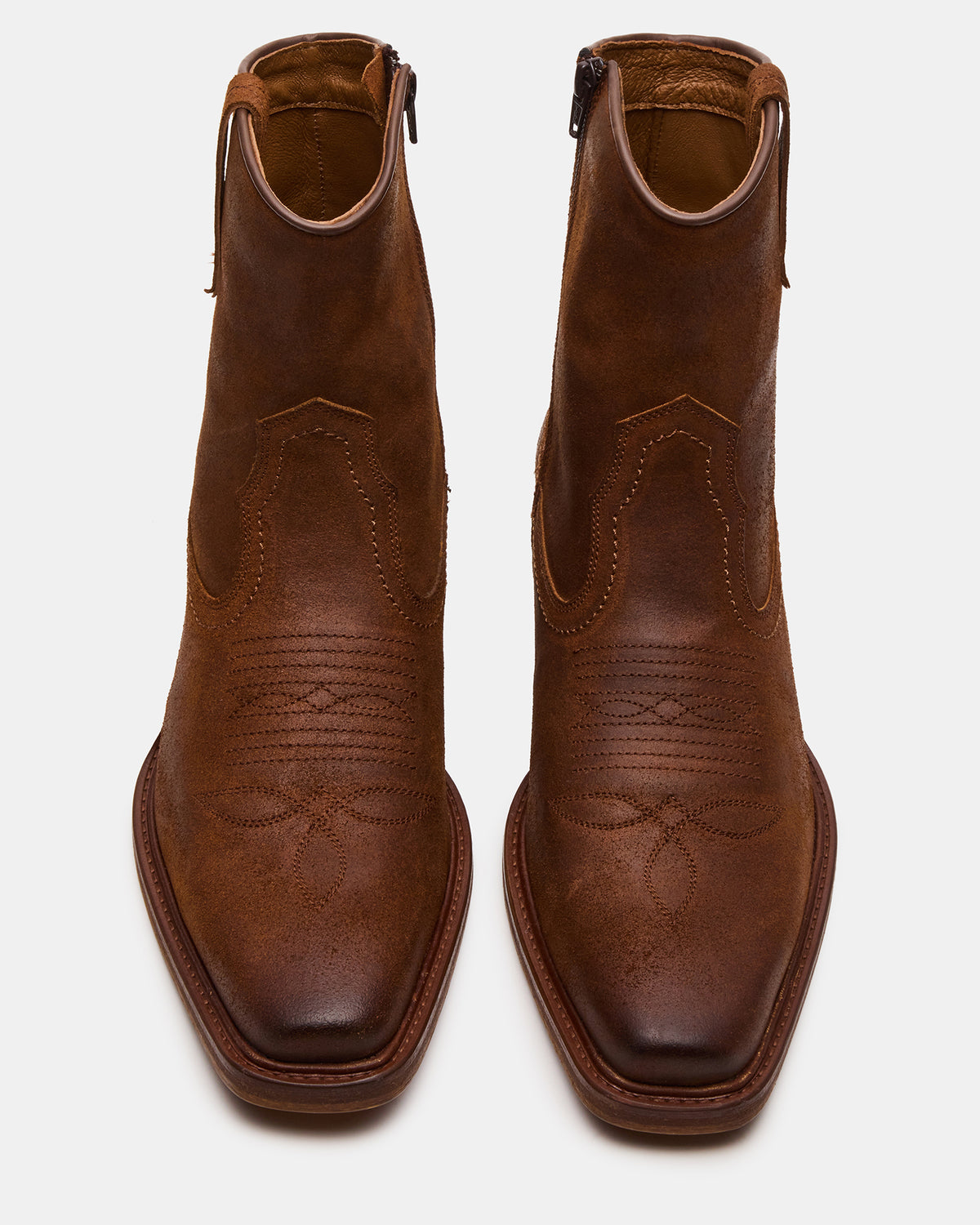 SANDERSON Dark Tan Square-Toe Western Men's Ankle Boot - Steve Madden