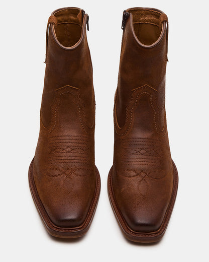 SANDERSON Dark Tan Square-Toe Western Men's Ankle Boot - Steve Madden