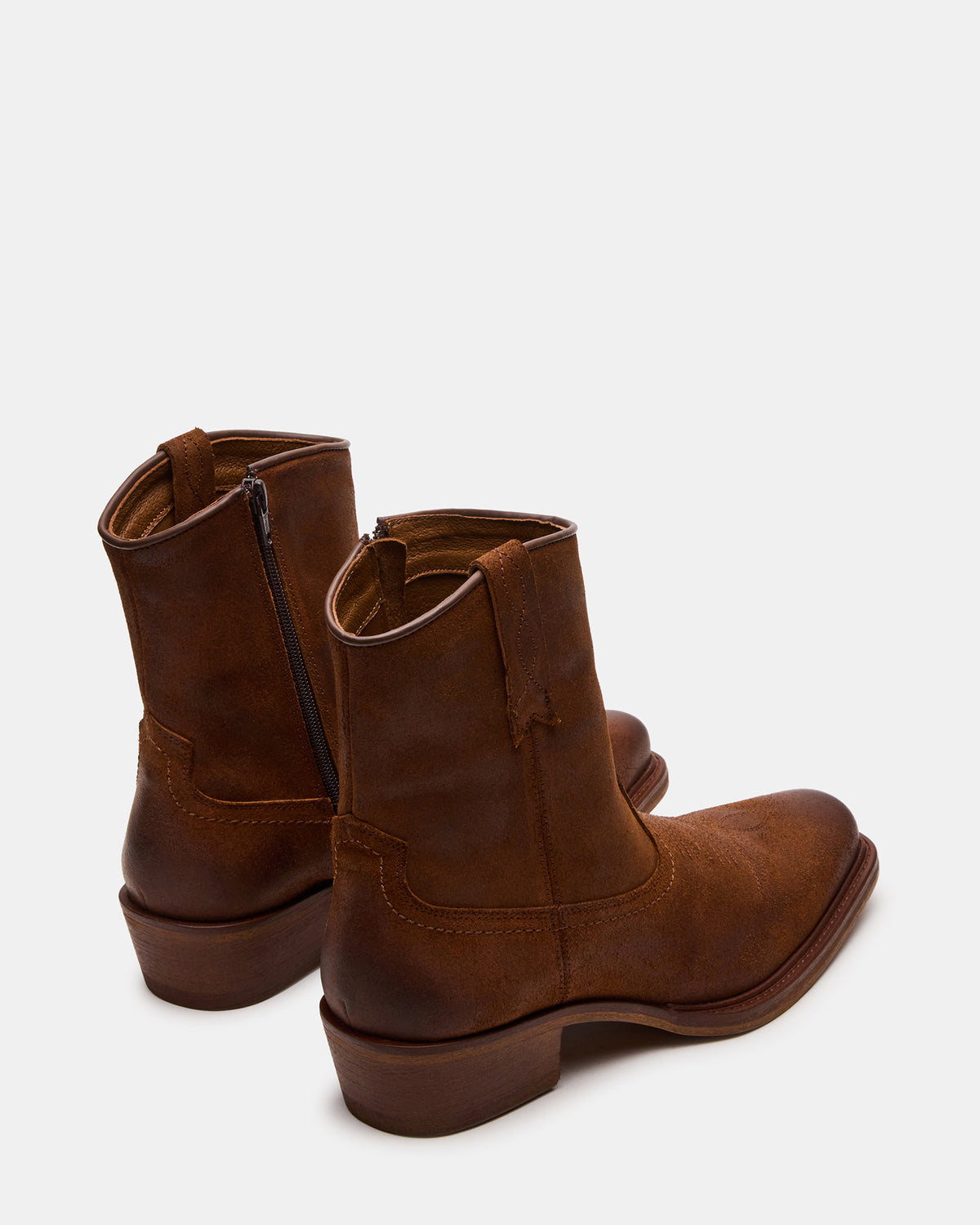 SANDERSON Dark Tan Square-Toe Western Men's Ankle Boot - Steve Madden