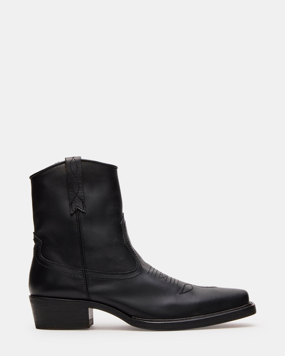 SANDERSON Black Leather Square-Toe Western Men's Ankle Boot - Steve Madden