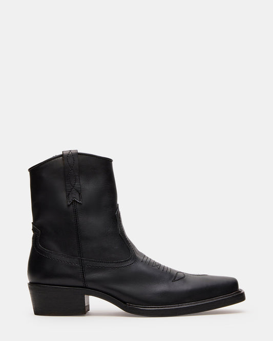 SANDERSON Black Leather Square-Toe Western Men's Ankle Boot - Steve Madden