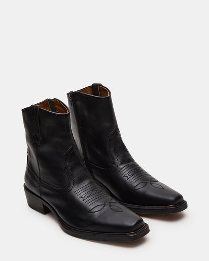 SANDERSON Black Leather Square-Toe Western Men's Ankle Boot - Steve Madden