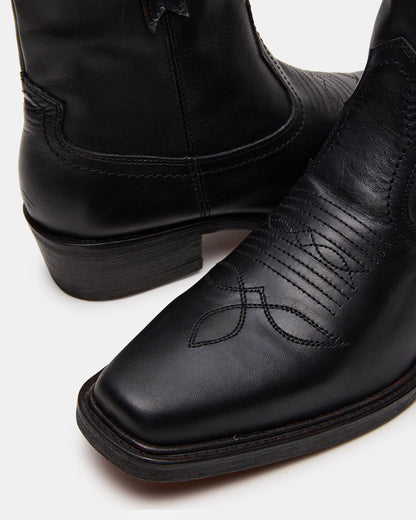 SANDERSON Black Leather Square-Toe Western Men's Ankle Boot - Steve Madden