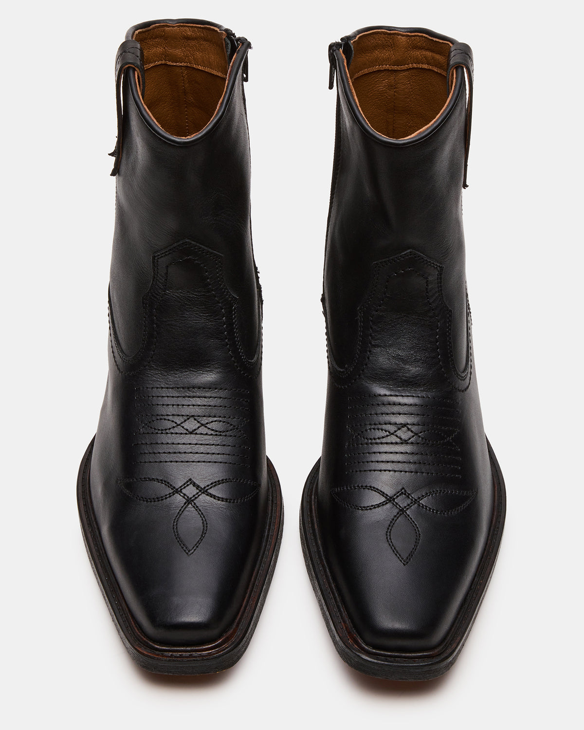 SANDERSON Black Leather Square-Toe Western Men's Ankle Boot - Steve Madden