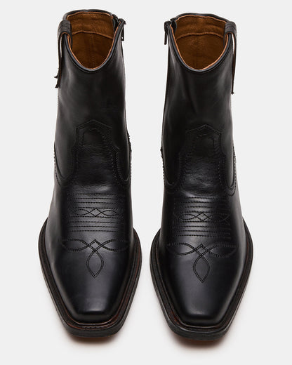 SANDERSON Black Leather Square-Toe Western Men's Ankle Boot - Steve Madden