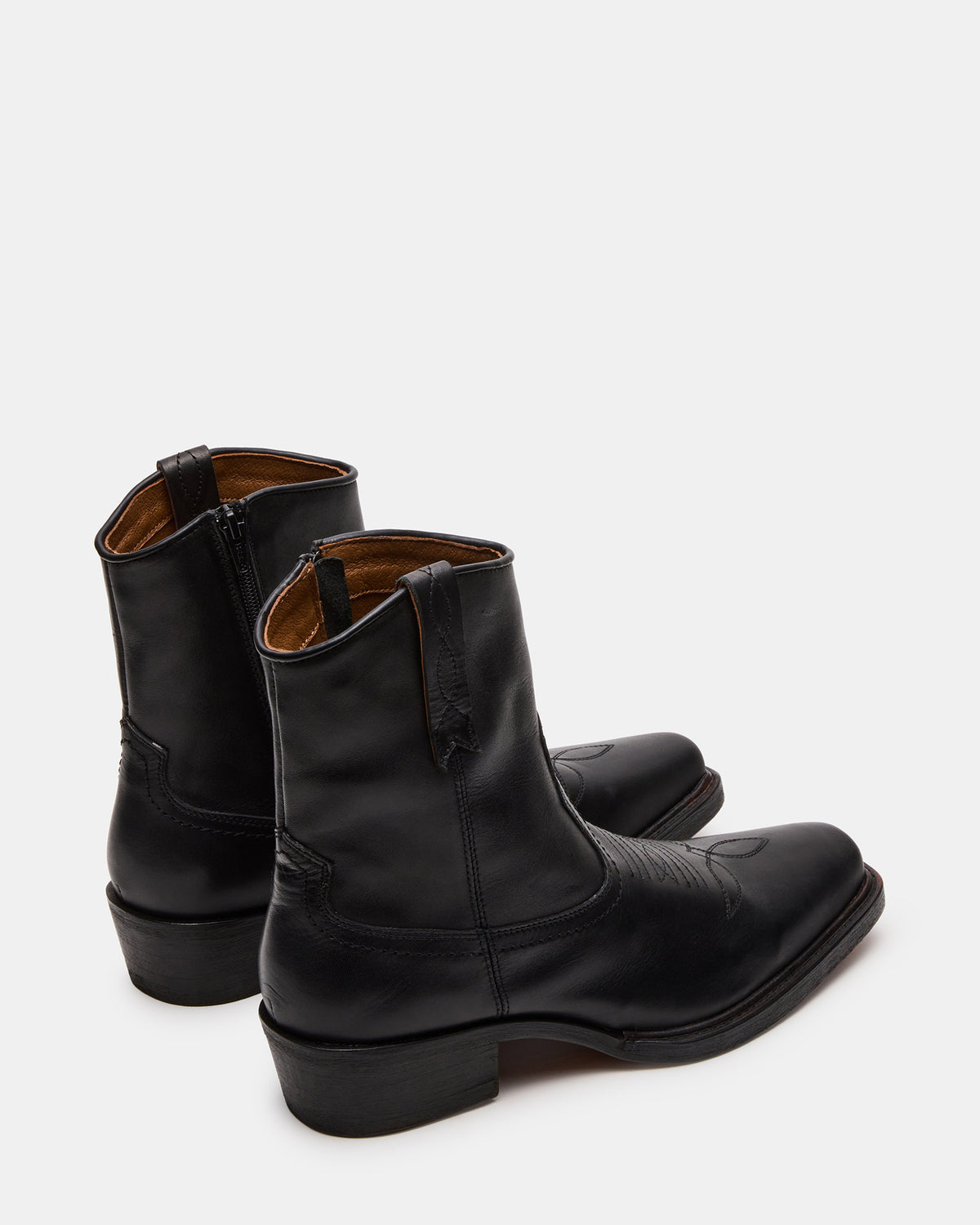 SANDERSON Black Leather Square-Toe Western Men's Ankle Boot - Steve Madden