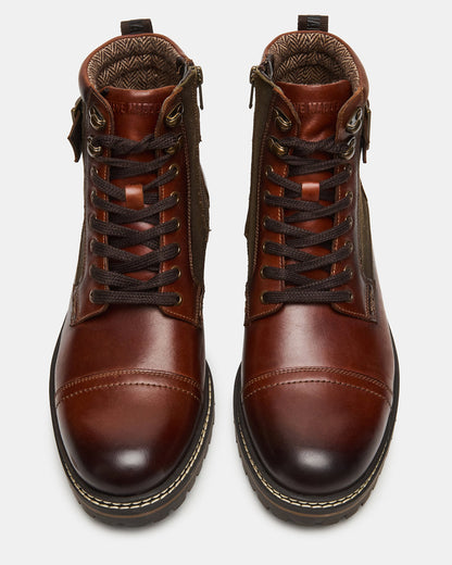 REID Cognac Lace-Up Lug Men's Ankle Boot - Steve Madden