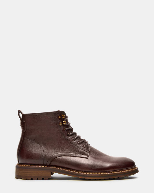 NOBY Brown Leather Men's Lace-Up Ankle Boot - Steve Madden