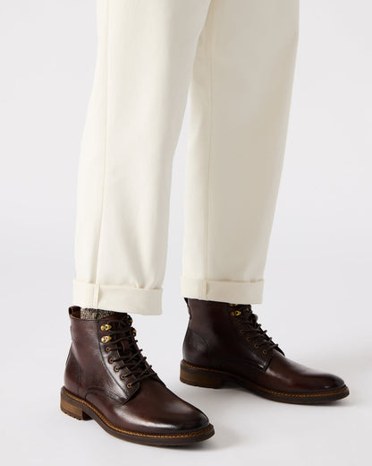 NOBY Brown Leather Men's Lace-Up Ankle Boot - Steve Madden