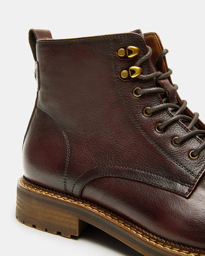 NOBY Brown Leather Men's Lace-Up Ankle Boot - Steve Madden