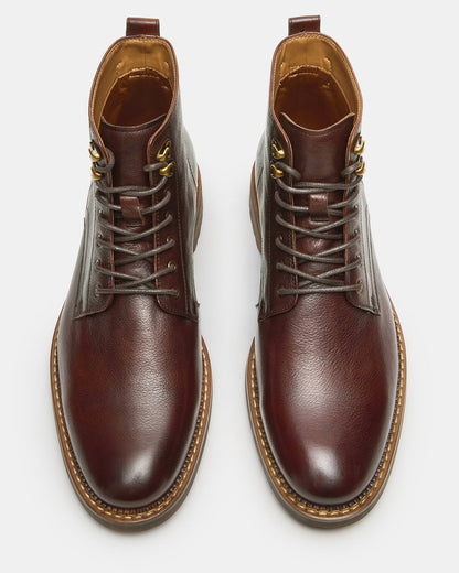 NOBY Brown Leather Men's Lace-Up Ankle Boot - Steve Madden