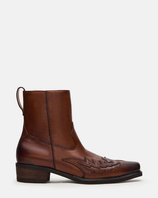 SANTANA Brown Leather Western Men's Ankle Boot - Steve Madden