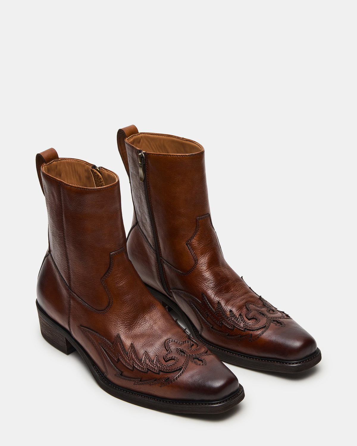 SANTANA Brown Leather Western Men's Ankle Boot - Steve Madden