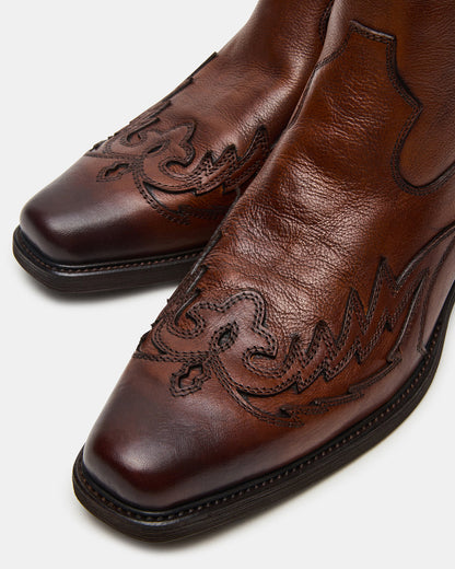 SANTANA Brown Leather Western Men's Ankle Boot - Steve Madden