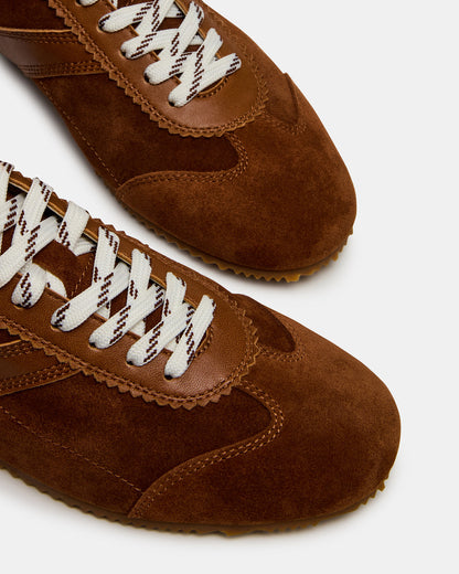 JUNA Cognac Suede Low-Top Lace-Up Stripe Men's Sneaker - Steve Madden