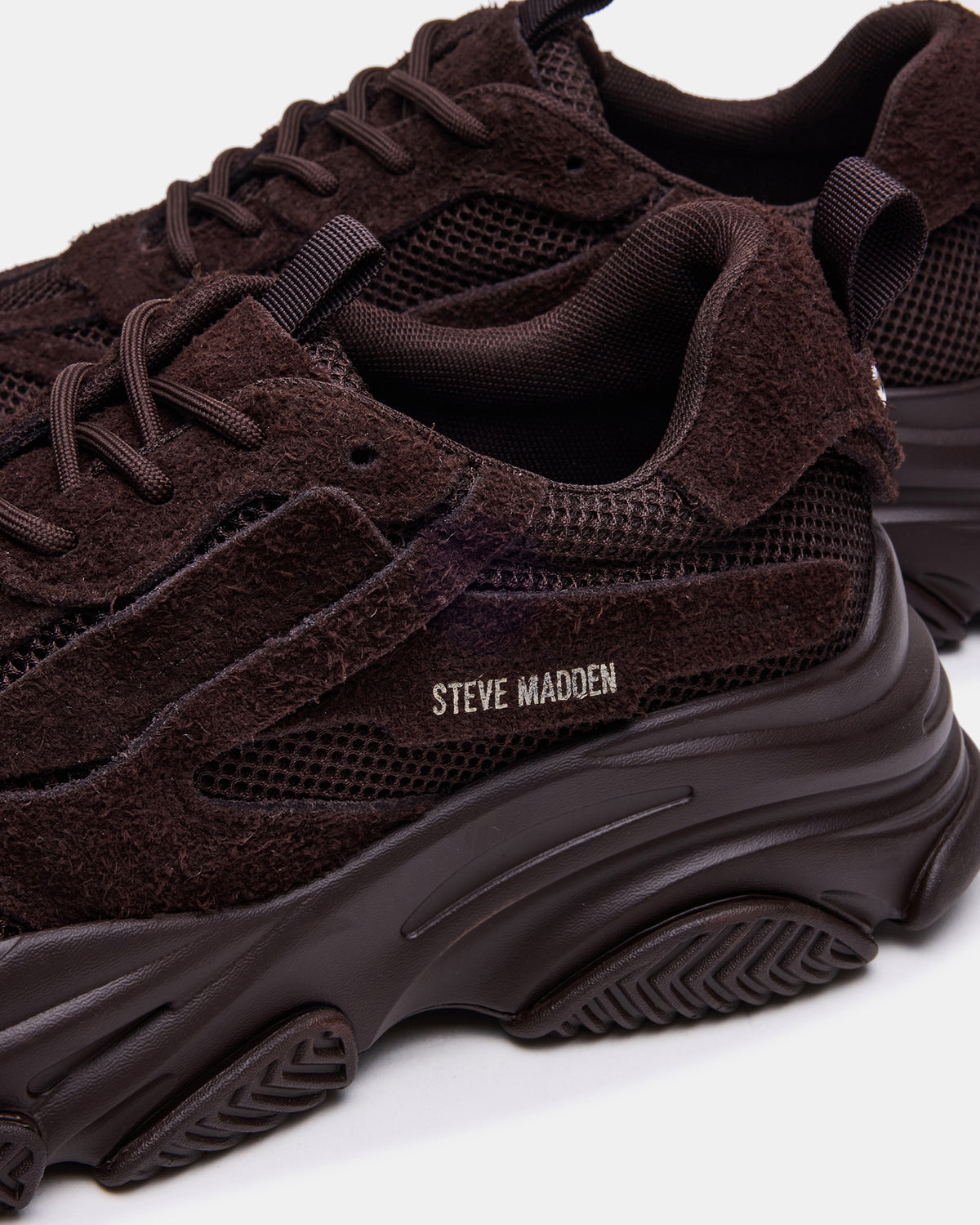 POSSESS Brown Suede Low-Top Lace-Up Men's Sneaker - Steve Madden