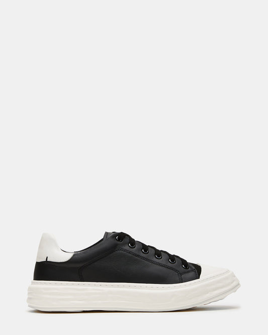 MACRAE Black Leather Men's Low-Top Fashion Sneaker - Steve Madden