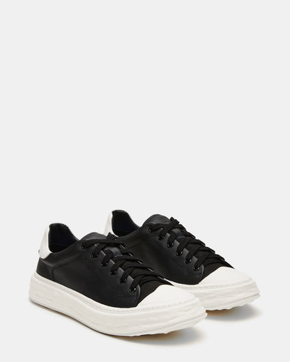 MACRAE Black Leather Men's Low-Top Fashion Sneaker - Steve Madden