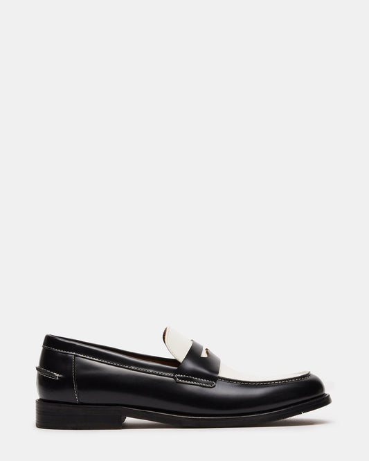 NATAN Black/ White Leather Men's Slip-On Dress Loafer - Steve Madden