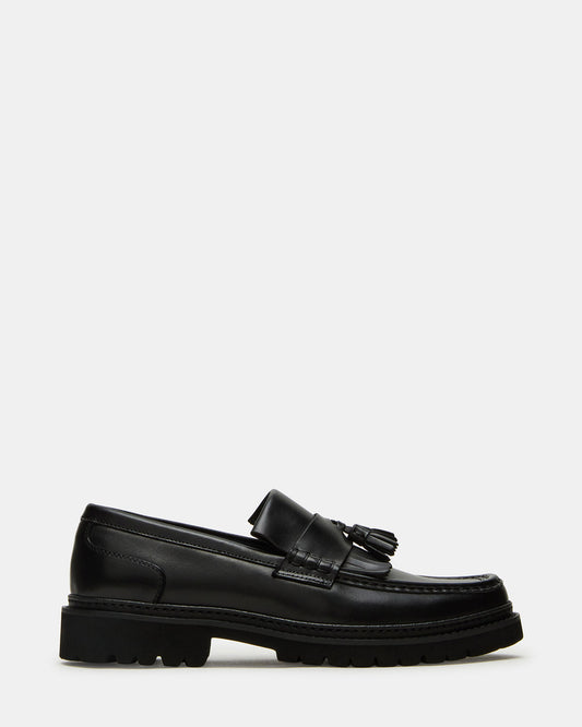 ARTHUS Black Leather Slip-On Tassel Men's Loafer - Steve Madden