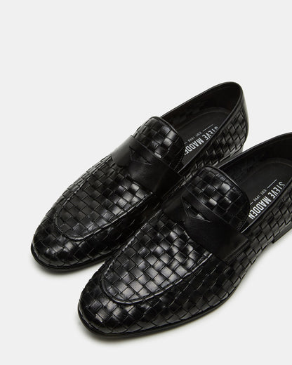 POCO Black Leather Woven Slip-On Men's Dress Loafer - Steve Madden