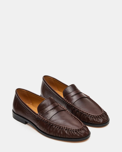 QUINCEY Brown Leather Slip-On Men's Loafer - Steve Madden