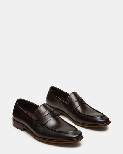 LIGHTNING Brown Leather Round-Toe Slip-On Men's Loafer - Steve Madden