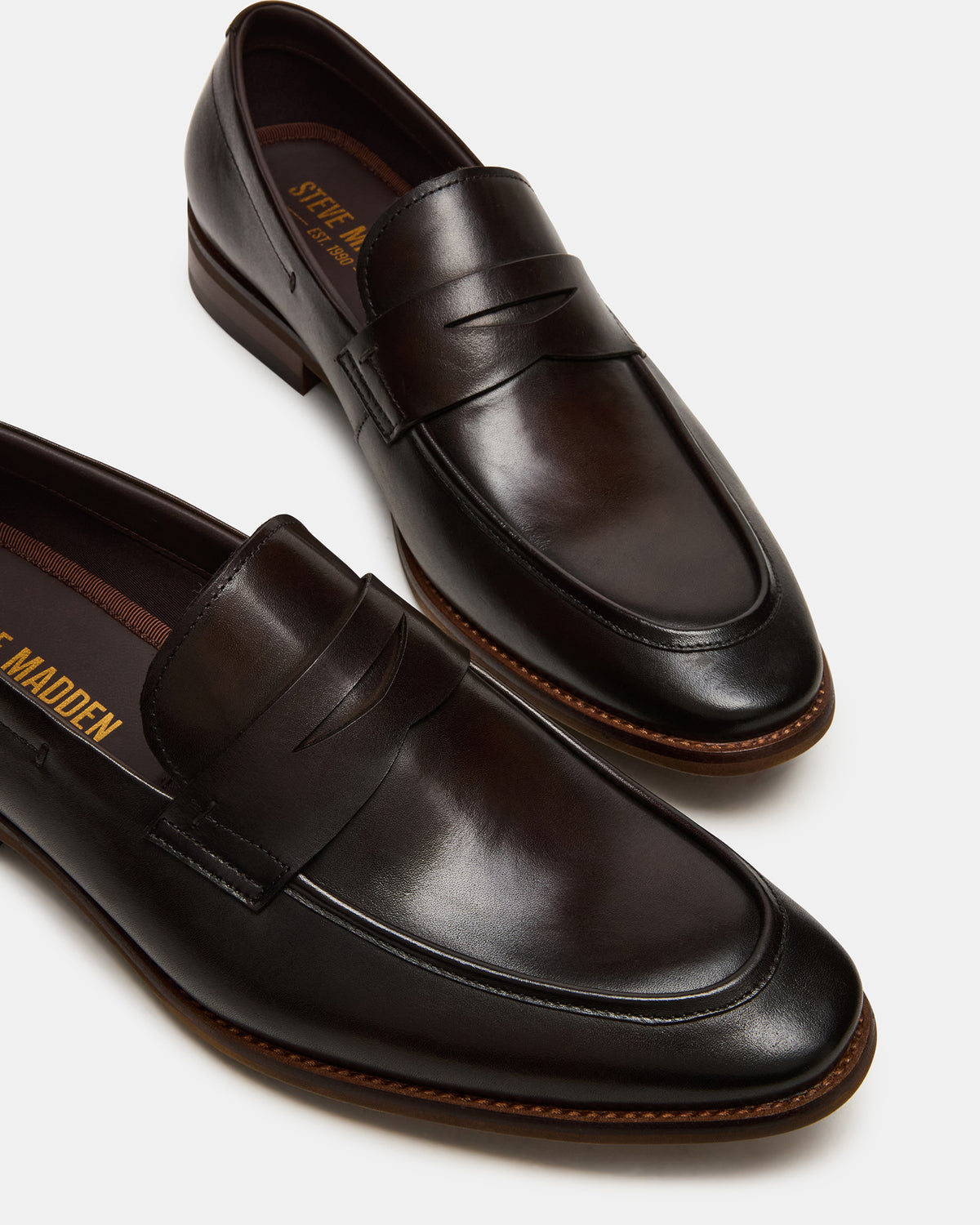 LIGHTNING Brown Leather Round-Toe Slip-On Men's Loafer - Steve Madden