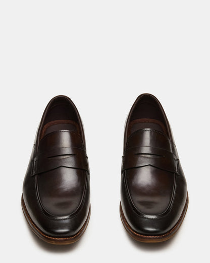 LIGHTNING Brown Leather Round-Toe Slip-On Men's Loafer - Steve Madden