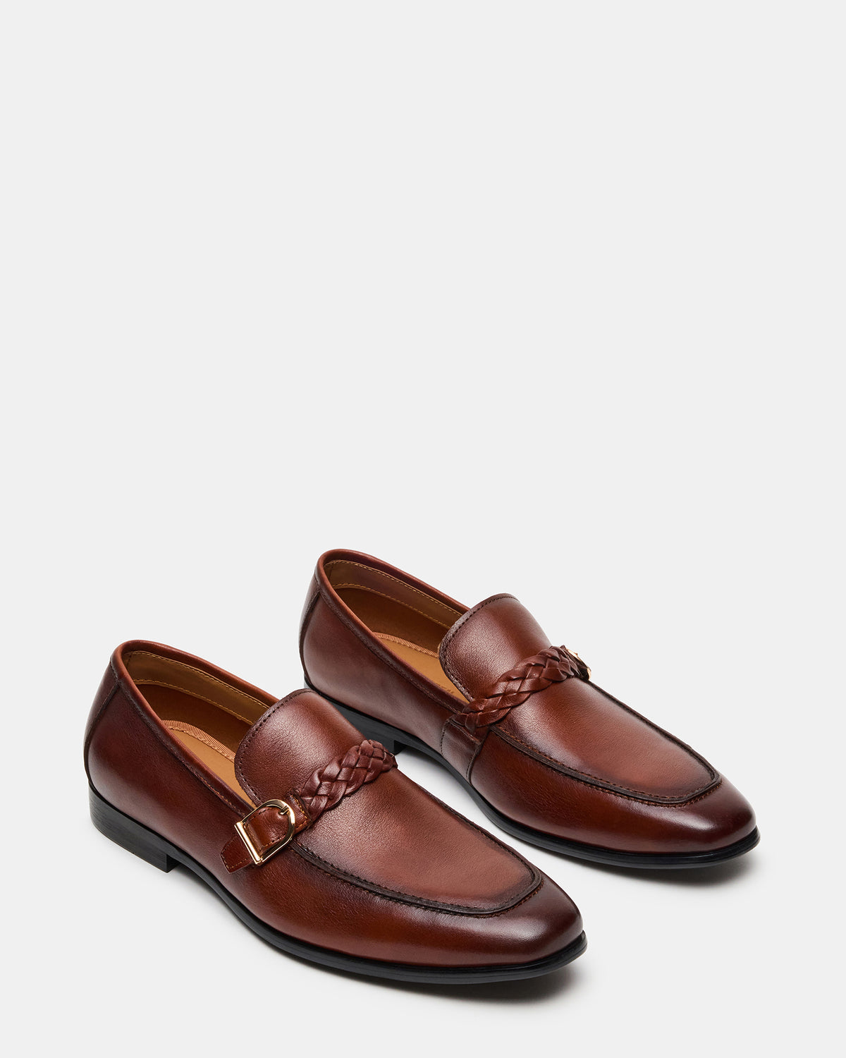 CHAPLIN Tan Leather Woven-Strap Buckle Slip-On Men's Loafer - Steve Madden