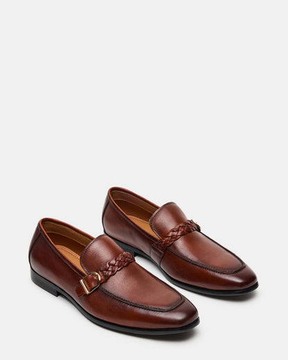 CHAPLIN Tan Leather Woven-Strap Buckle Slip-On Men's Loafer - Steve Madden
