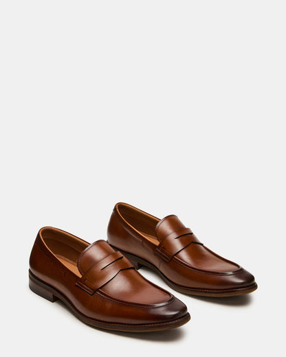 LIGHTNING Tan Leather Round-Toe Slip-On Men's Loafer - Steve Madden