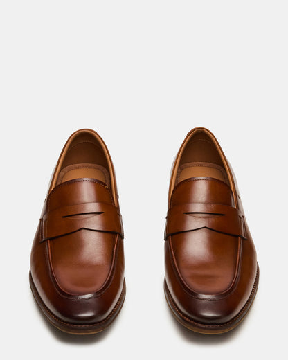 LIGHTNING Tan Leather Round-Toe Slip-On Men's Loafer - Steve Madden