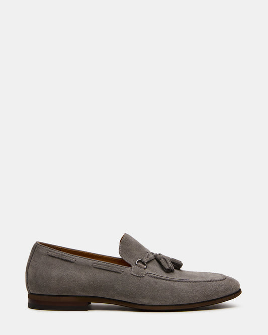 LOGAN Light Grey Suede Tassel Slip-On Men's Loafer - Steve Madden