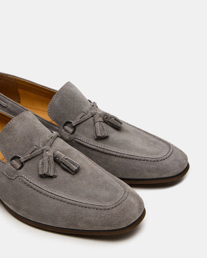 LOGAN Light Grey Suede Tassel Slip-On Men's Loafer - Steve Madden