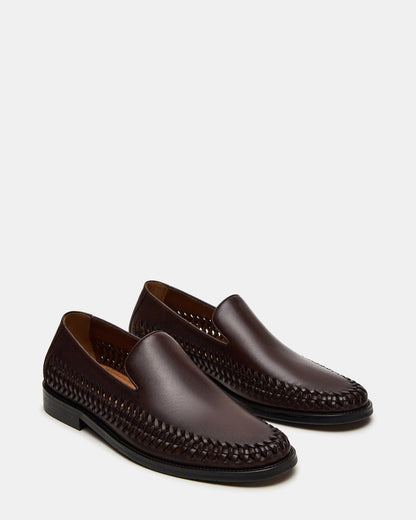 NAPOLI Brown Leather Slip-On Woven Men's Loafer - Steve Madden