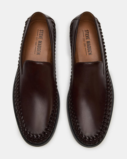 NAPOLI Brown Leather Slip-On Woven Men's Loafer - Steve Madden
