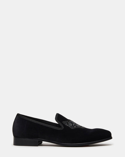 FINN Black Velvet Rhinestone Fox Head Design Slip-On Men's Loafer - Steve Madden