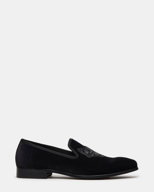 FINN Black Velvet Rhinestone Fox Head Design Slip-On Men's Loafer - Steve Madden