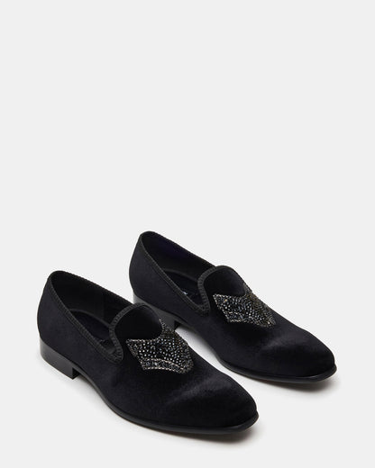 FINN Black Velvet Rhinestone Fox Head Design Slip-On Men's Loafer - Steve Madden