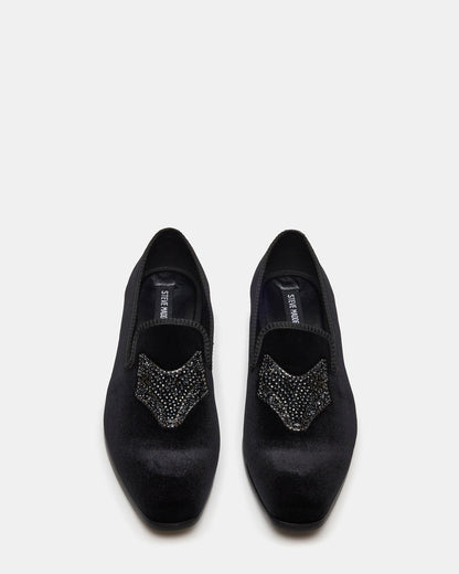 FINN Black Velvet Rhinestone Fox Head Design Slip-On Men's Loafer - Steve Madden