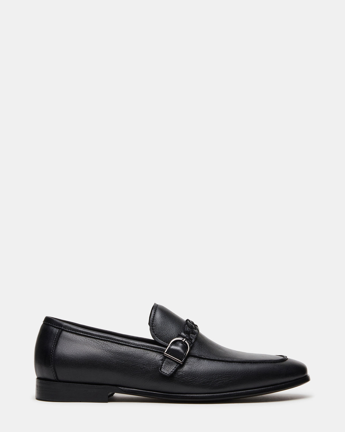 CHAPLIN Black Leather Woven-Strap Buckle Slip-On Men's Loafer - Steve Madden